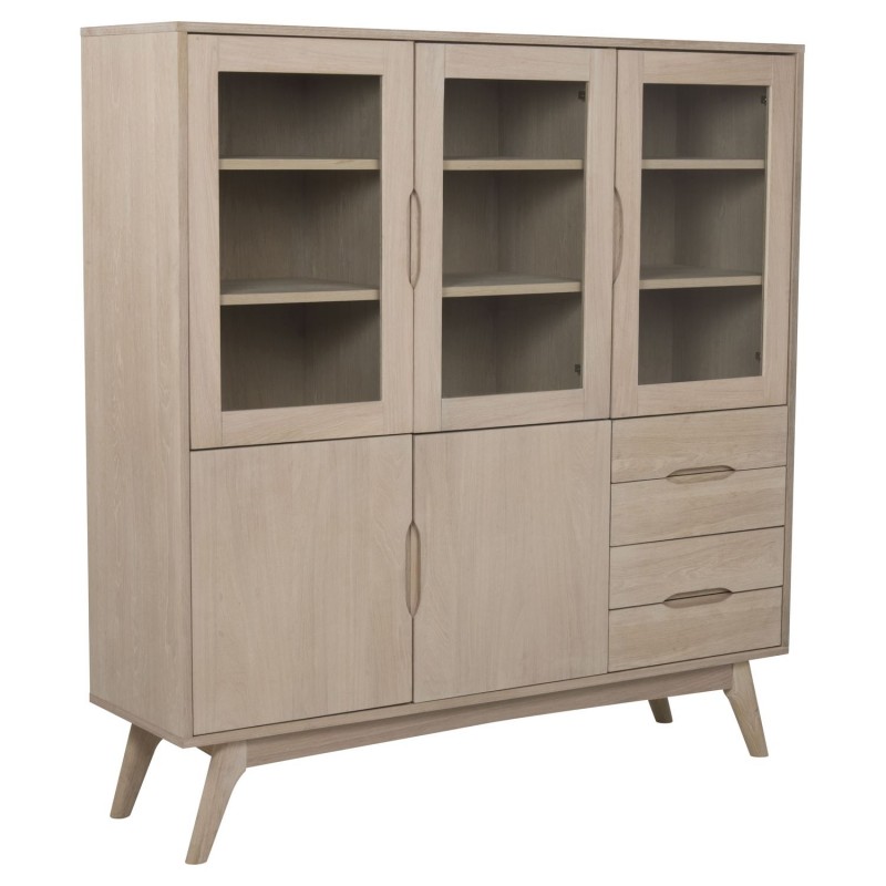 Vitrine Martie en MDF avec 3 portes vitrées, 2 portes pleines et 4 tiroirs - Beige