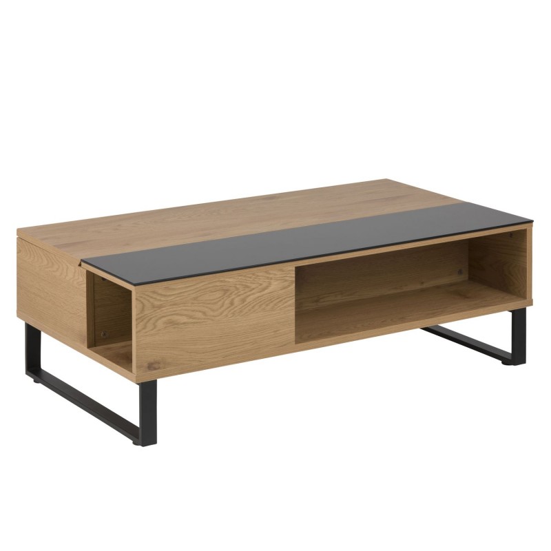 Table basse Azéla en verre et MDF avec plateau relevable - Noir