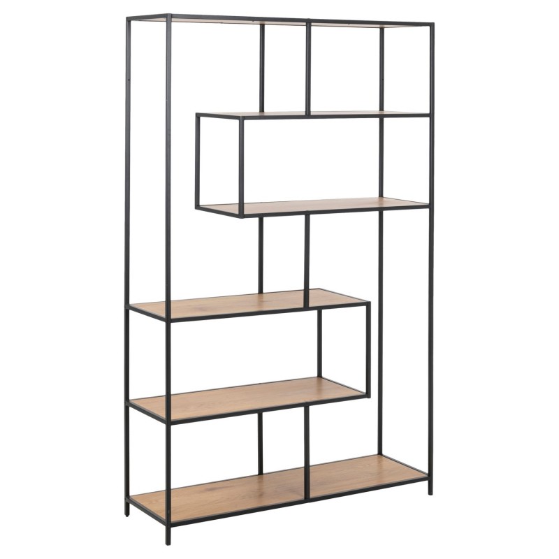 Bibliothèque Sireine en MDF et métal avec 6 niches de rangement - Noir et Beige