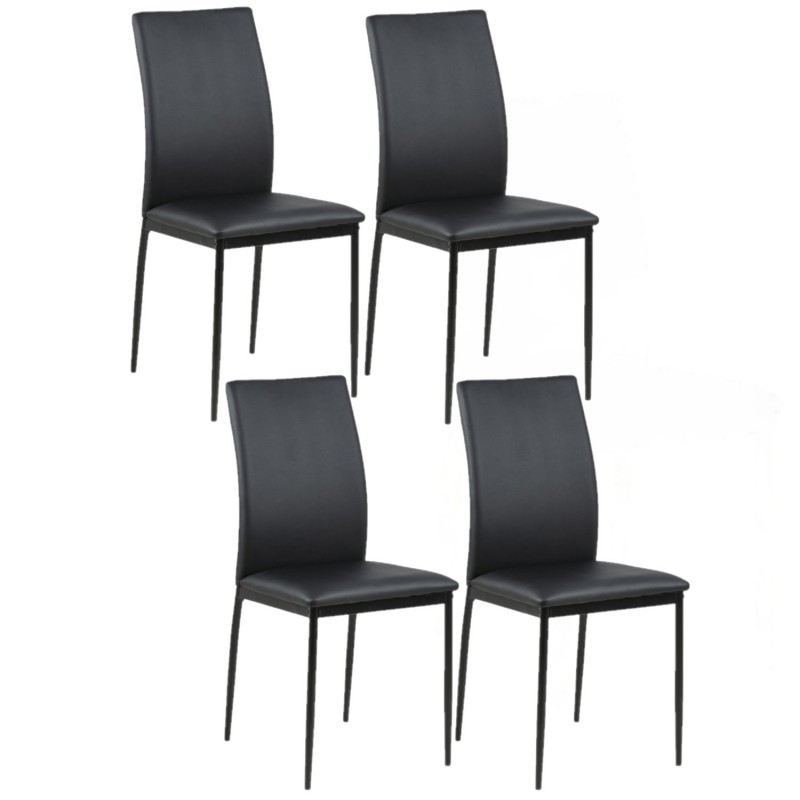Lot de 4 Chaises de salle à manger Julia en Similicuir - Noir