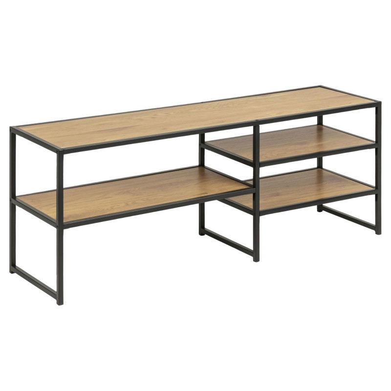 Meuble TV Sireine en MDF et métal avec 3 étagères de rangement - Noir et Beige Meuble TV Sireine en MDF et métal avec 3 étagères de rangement - Noir et Beige