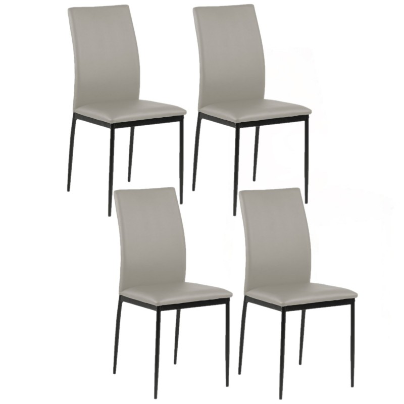 Lot de 4 Chaises de salle à manger Julia en Similicuir - Gris et Noir Lot de 4 Chaises de salle à manger Julia en Similicuir - Gris et Noir