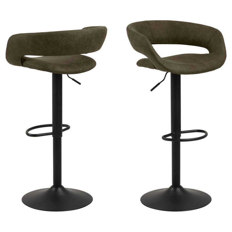 Lot de 2 Tabourets de bar Gracie en tissu et métal- Vert Lot de 2 Tabourets de bar Gracie en tissu et métal- Vert