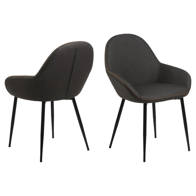 Lot de 2 Chaises de salle à manger Candice avec accoudoirs Similicuir - Orange et Gris