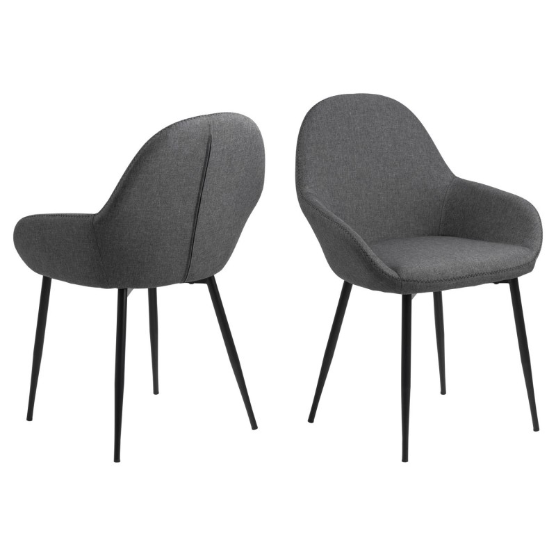 Lot de 2 Chaises de salle à manger Candice avec accoudoirs - Noir et Gris