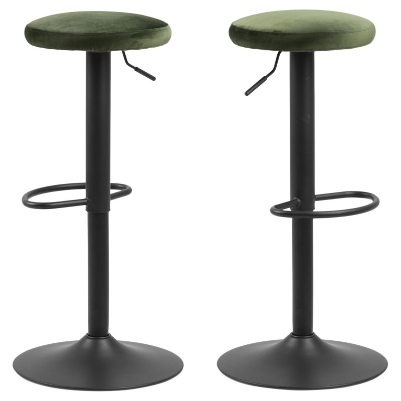 Lot de 2 Tabourets de bar Finch avec repose pieds et hauteur réglable en tissu et métal - Vert et Noir Lot de 2 Tabourets de bar Finch avec repose pieds et hauteur réglable en tissu et métal - Vert et Noir