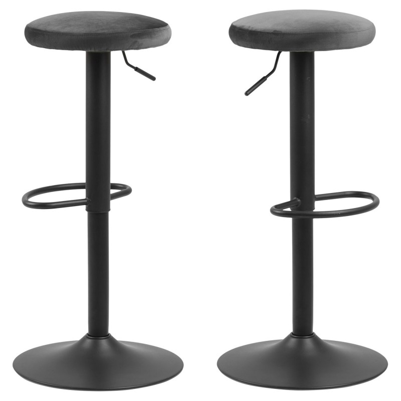 Lot de 2 Tabourets de bar Finch avec repose pieds et hauteur réglable en tissu et métal - Gris et Noir Lot de 2 Tabourets de bar Finch avec repose pieds et hauteur réglable en tissu et métal - Gris et Noir