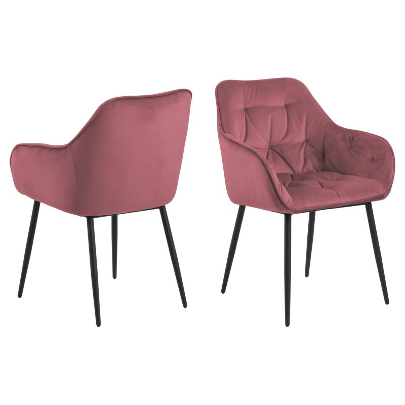 Lot de 2 Chaises de salle à manger Florie avec accoudoirs effet velours - Rose et Noir