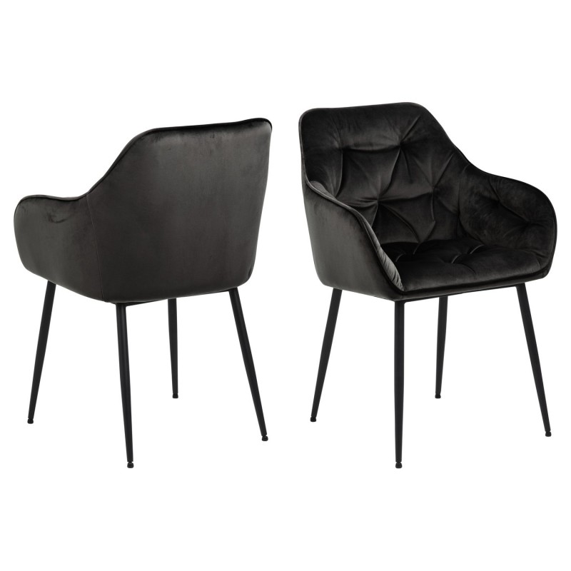 Lot de 2 Chaises de salle à manger Florie avec accoudoirs effet velours - Marron et Noir