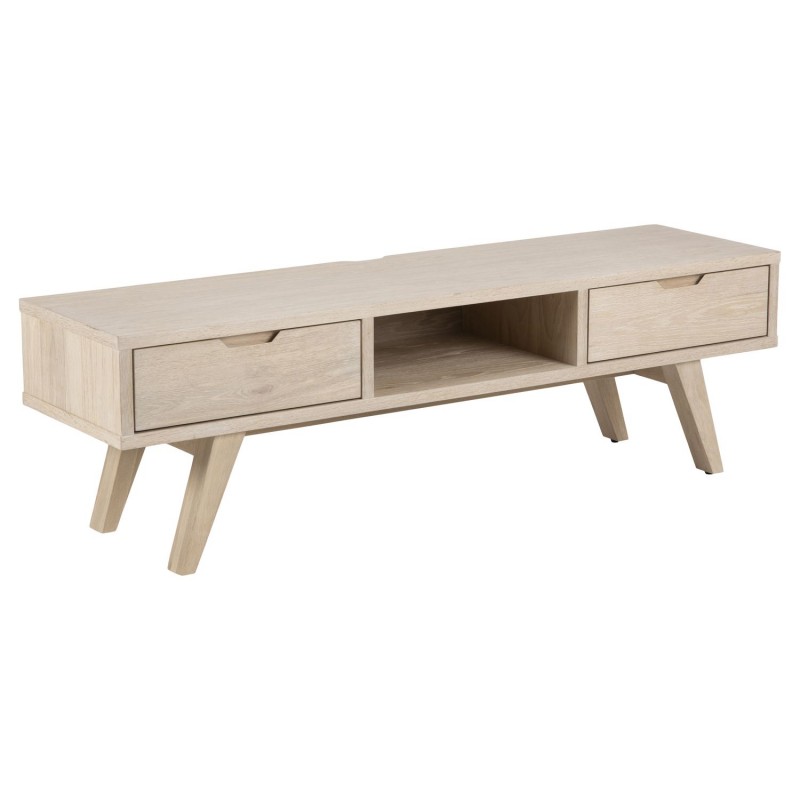 Meuble TV Aline en panneaux de particules avec 2 tiroirs et une niche de rangement - Beige