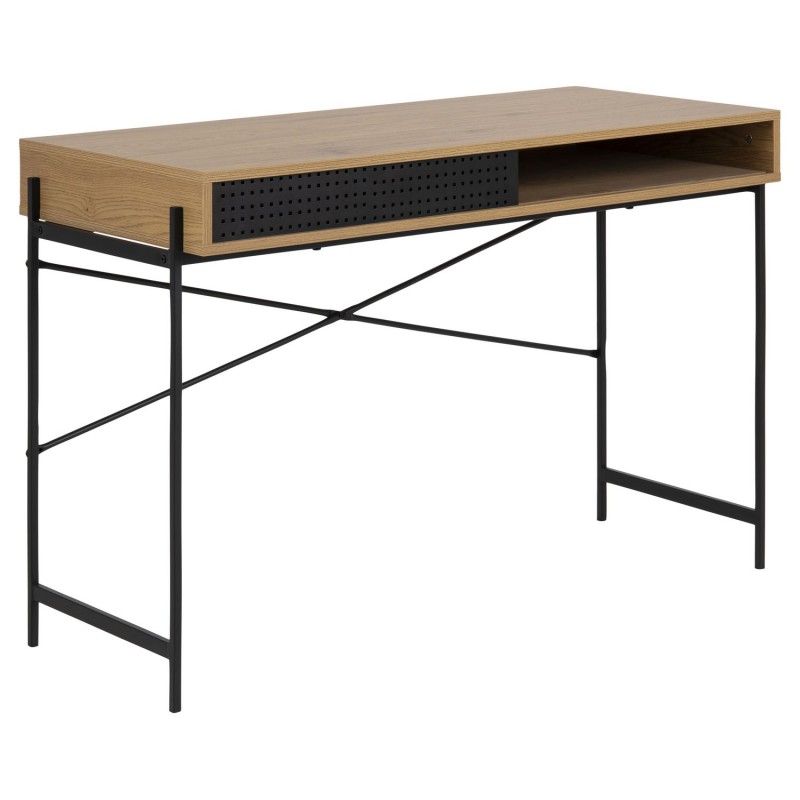 Bureau Aria en MDF et métal avec 1compartiment ouvert et 1 porte coulissante - Marron et Noir