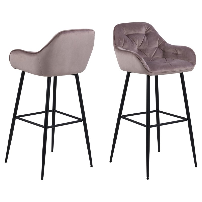 Lot de 2 Tabourets de bar Florie en tissu et métal - Vieux rose Lot de 2 Tabourets de bar Florie en tissu et métal - Vieux rose