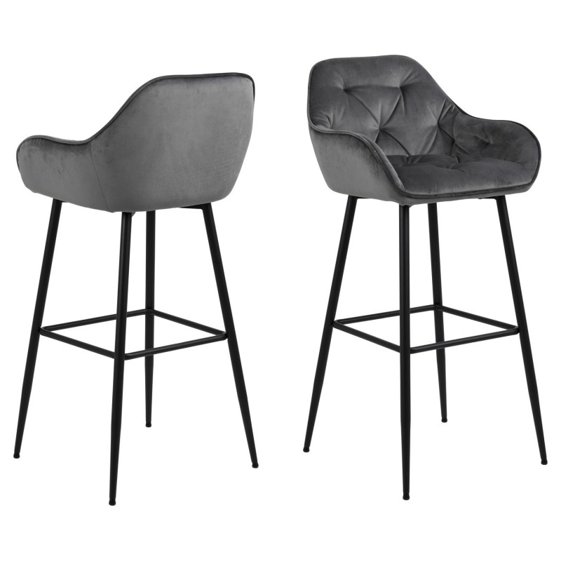 Lot de 2 Tabourets de bar Florie en tissu et métal - Gris Lot de 2 Tabourets de bar Florie en tissu et métal - Gris