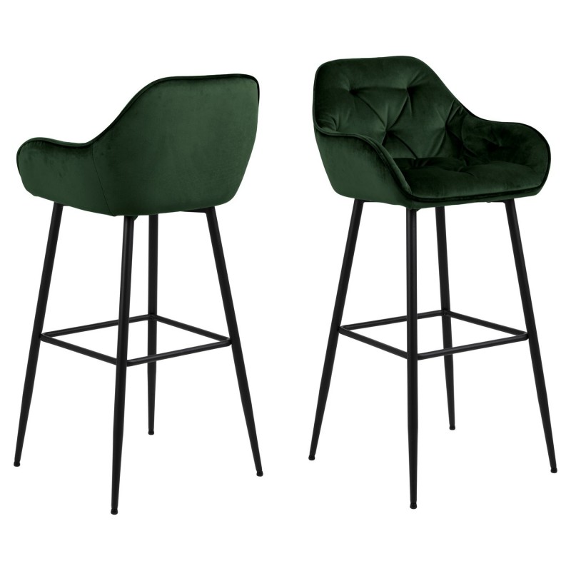 Lot de 2 Tabourets de bar Florie en tissu et métal - Vert Lot de 2 Tabourets de bar Florie en tissu et métal - Vert