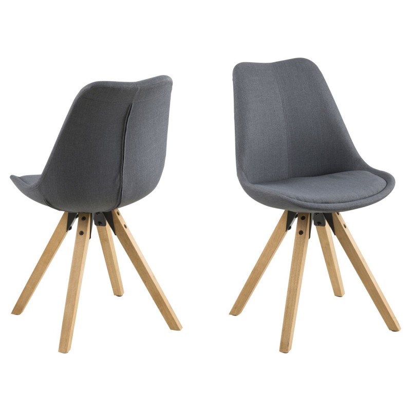 Lot de 2 Chaises de salle à manger Dona en tissu et bois d'Hévéa - Gris