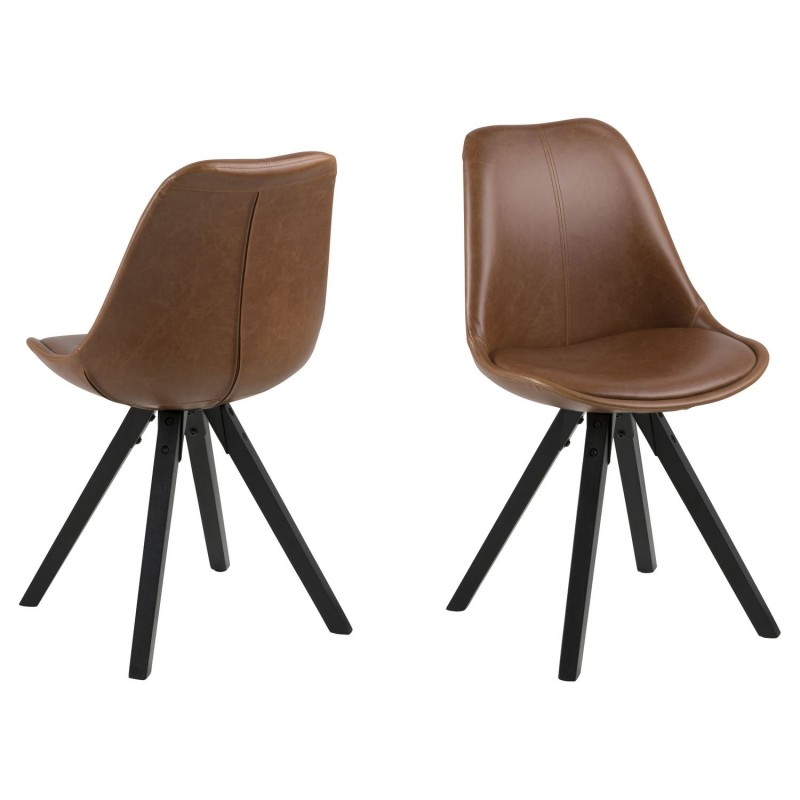 Lot de 2 Chaises de salle à manger Dona en tissu et bois d'Hévéa - Marron