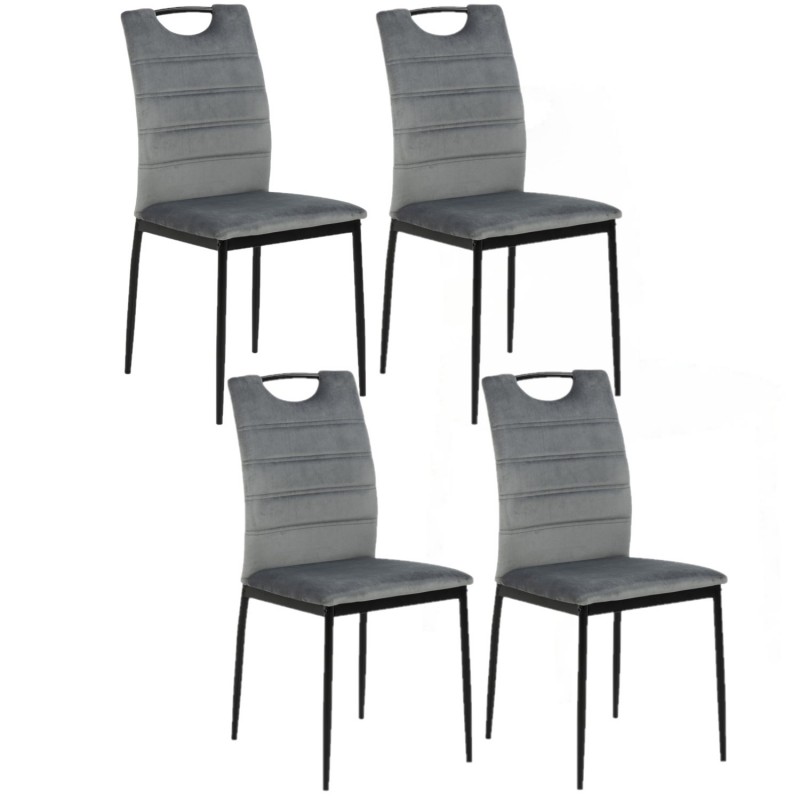 Lot de 4 Chaises de salle à manger Dina effet velours et métal - Gris Lot de 4 Chaises de salle à manger Dina effet velours et métal - Gris