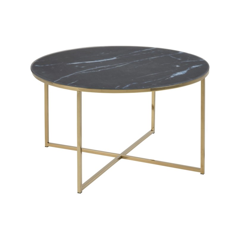 Table basse Alysé ronde en verre effet marbre - Diam. 80 cm - Doré et Noir Table basse Alysé ronde en verre effet marbre - Diam. 80 cm - Doré et Noir