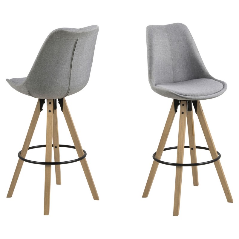 Lot de 2 Tabourets de bar Dona en tissu et bois d'Hévéa - Gris
