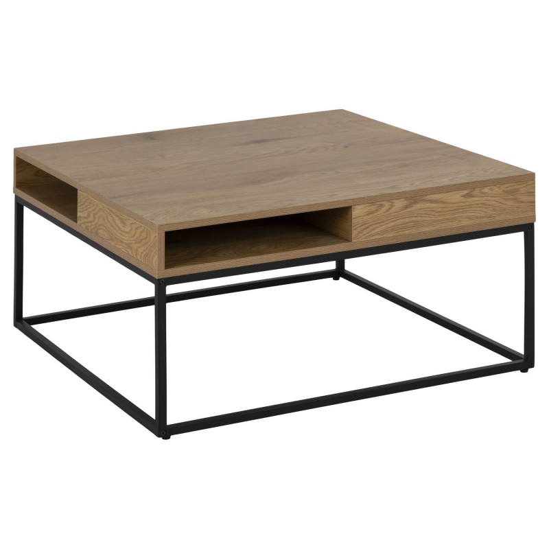 Table basse Alberto 2 niches ouvertes en métal et MDF - Marron et Noir