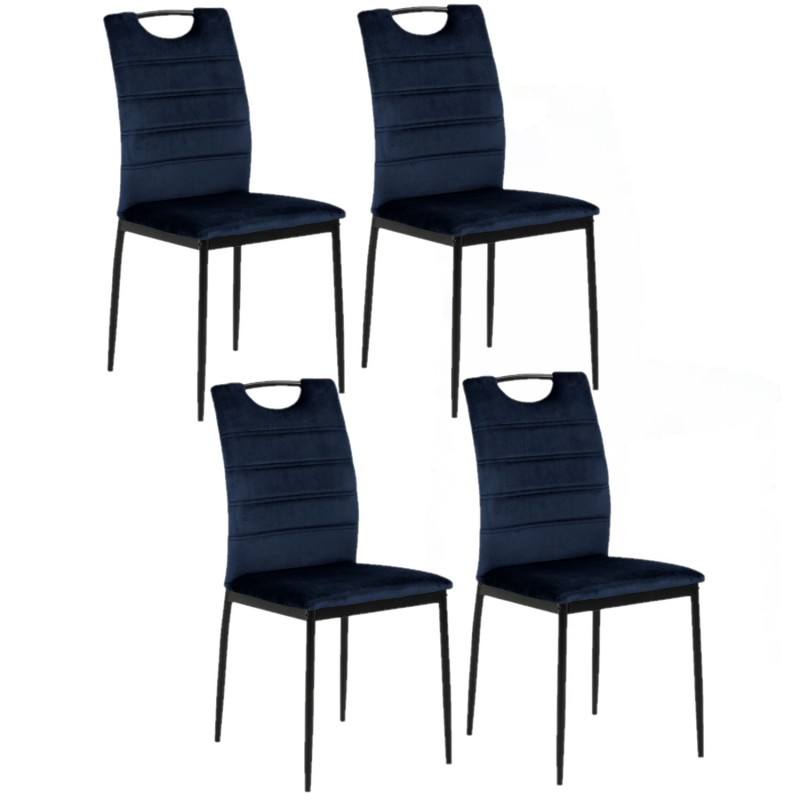 Lot de 4 Chaises de salle à manger Dina effet velours et métal - Bleu