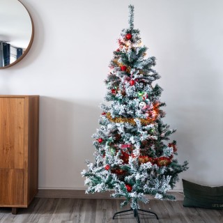 Sapin de Noël Artificiel enneigé Oslo - 650 Branches épaisses - H. 180 cm - Blanc et Vert