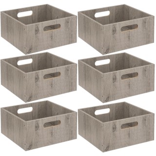 Lot de 6 Boîtes de rangement carrée en MDF - L. 31 x H. 15 cm - Gris, effet bois