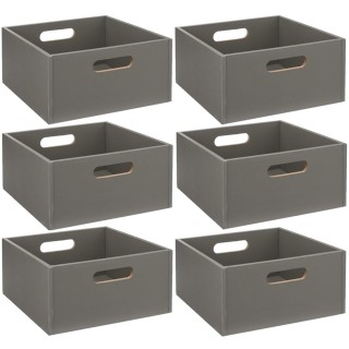 Lot de 6 Boîtes de rangement carrée en MDF - L. 31 x H. 15 cm - Vert de gris