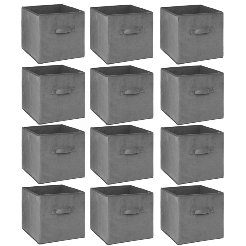 Lot de 12 cubes de rangement en tissu l.31 x h. 15 cm - Gris foncé chiné