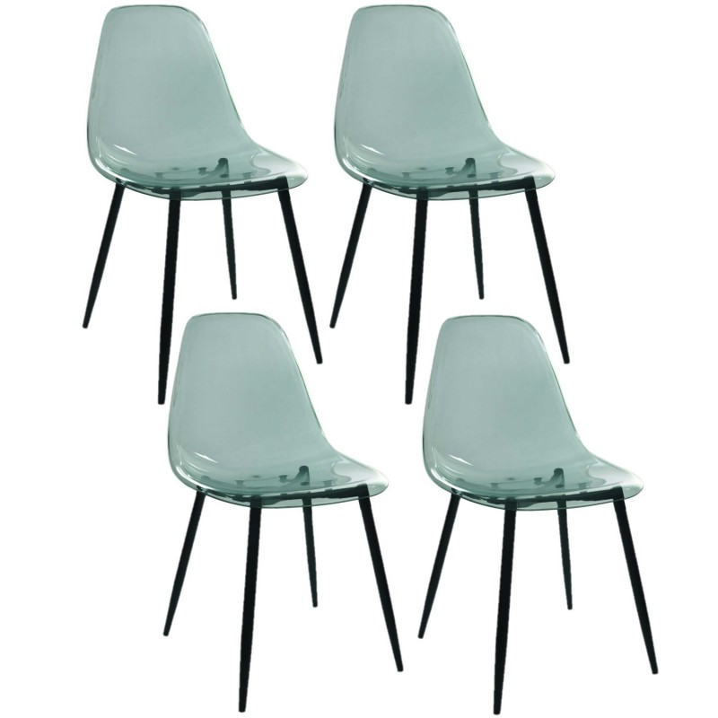 Lot de 4 Chaises scandinave transparentes et pieds en métal - Vert