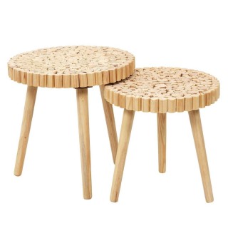 Duo de tables gigognes en MDF effet rondins de bois - Diam 40 cm x H. 40 cm et Diam. 35 cm x H. 35 cm