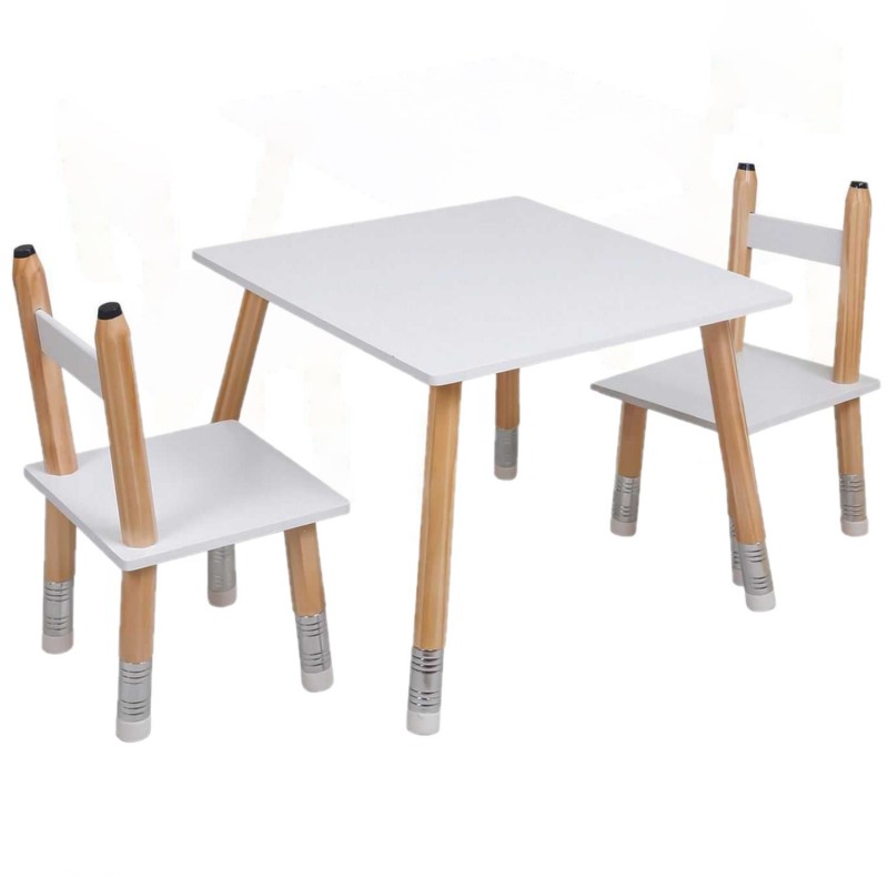 Table pour enfant avec 2 chaises crayons en MDF