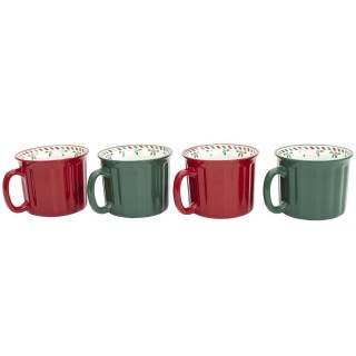 lot de 4 Mugs avec anses en céramique - Rouge et Vert