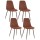 Lot de 4 Chaises confortables en polyester effet velours et pieds en fer Roka - Rouge Terracotta