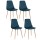 Lot de 4 Chaises en polyester effet velours et pieds en fer Roka - Bleu Canard