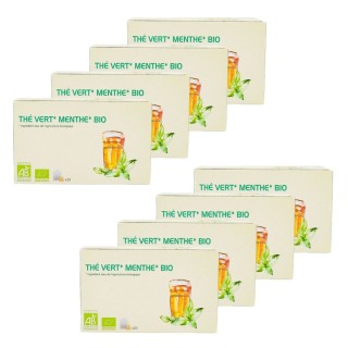 Lot 8x Thé vert menthe BIO - 20 sachets - Boîte 36g