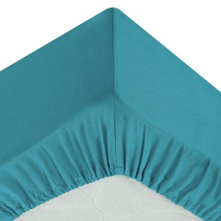 Drap Housse bonnet 30 cm 100% Coton Esther 160x200 cm - Bleu Canard