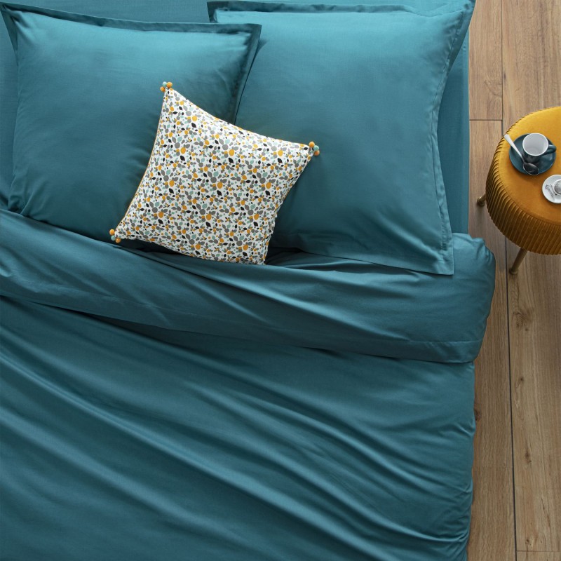 Housse de couette 2 places en coton 240x220cm fermeture boutons - Bleu canard
