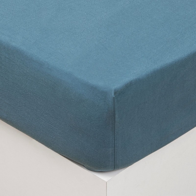 Drap Housse bonnet 27 cm 100% Coton lavé 140x1900 cm - Bleu Canard