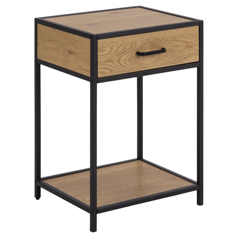 Table de chevet ou d'appoint 1 étagère et un tiroir en MDF et métal - Marron et Noir Table de chevet ou d'appoint 1 étagère et un tiroir en MDF et métal - Marron et Noir