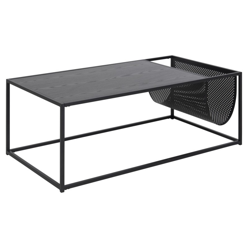 Table basse rectangulaire avec range magazine en MDF et métal - Noir Table basse rectangulaire avec range magazine en MDF et métal - Noir