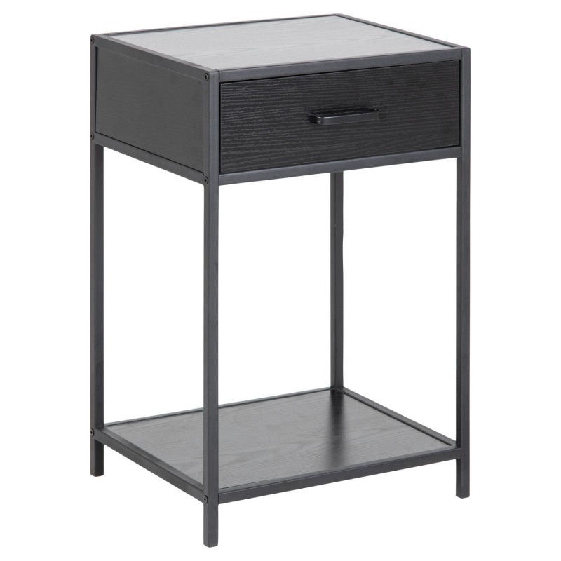 Table de chevet ou d'appoint 1 étagère et un tiroir en MDF et métal - Noir Table de chevet ou d'appoint 1 étagère et un tiroir en MDF et métal - Noir