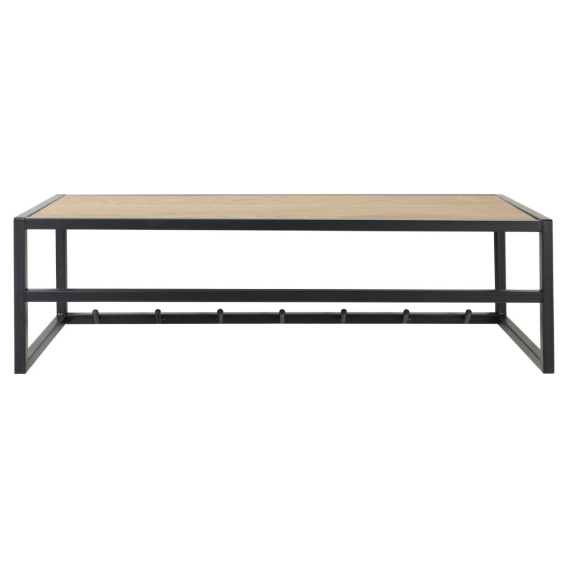 Etagère murale porte-manteau 7 accroches en MDF et Métal - Noir et beige