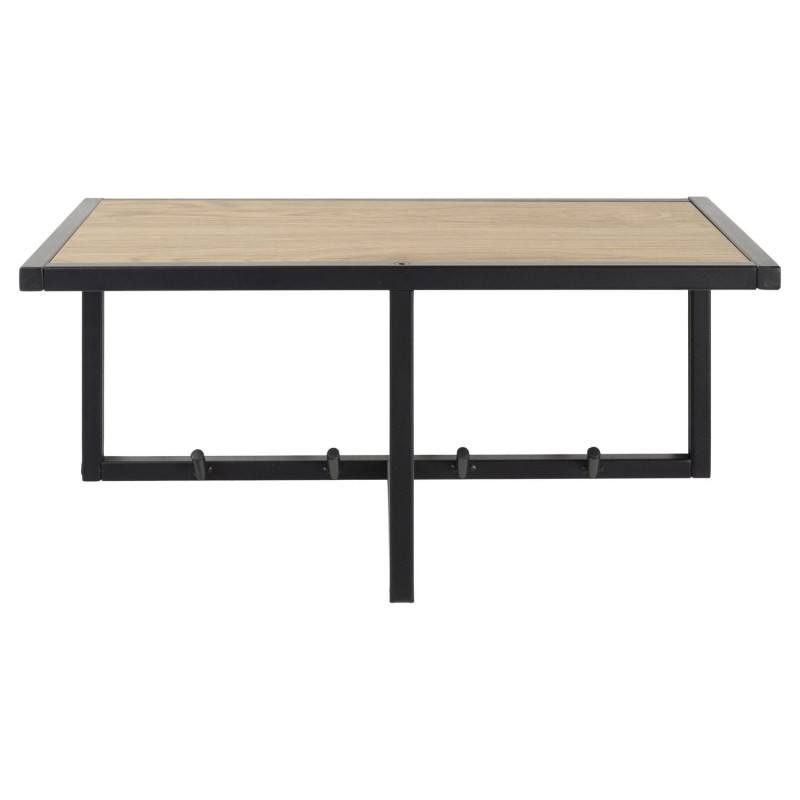 Etagère murale porte-manteau 4 accroches en MDF et Métal - Noir et beige