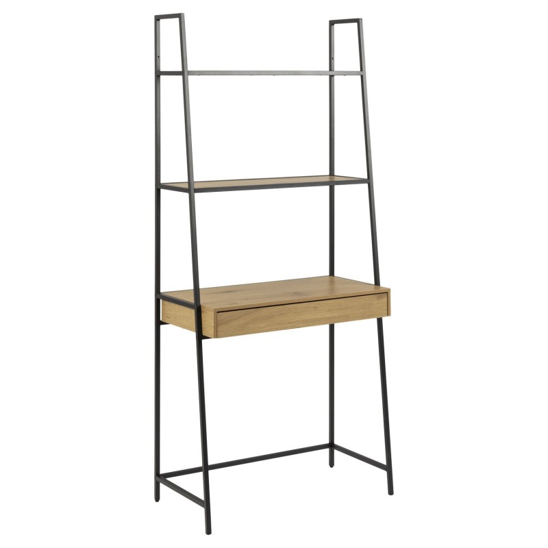 Bureau en MDF et Métal grand tiroir et 2 étagères - L 77cm x l. 36cm - Beige et Noir