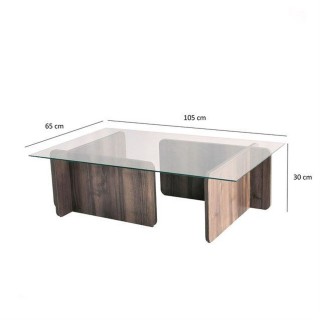 Table basse rectangulaire en panneaux de particules et verre long.105cm x larg.65cm - Marron foncé