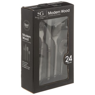 Lot de 2 Ménagères Modern Wood en Acier Inoxydable - 48 couverts - Noir Mat