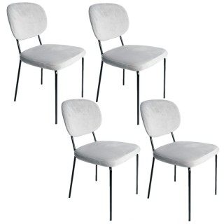Lot de 4 chaises en métal noir et polypropylène, effet velours - Gris clair