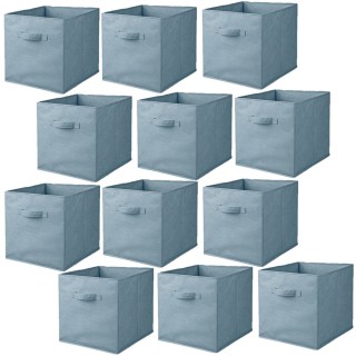 Lot de 12 cubes de rangement pliables en tissus avec poignée - 30x30x30cm - Bleu clair