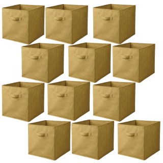 Lot de 12 cubes de rangement pliables en tissus avec poignée - 30x30x30cm - Jaune Ananas